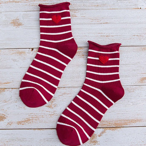 Love stripe curling in the tube socks cotton socks pile socks