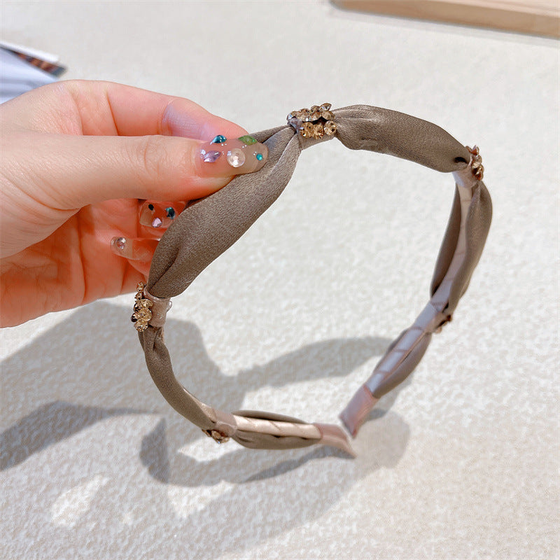 New High-end Silk Fabric Hairband With Rhinestones And A Bow Knot