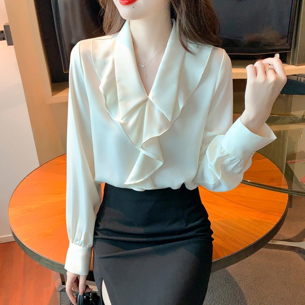 Ladies Chiffon Blouse Long Sleeve Base Shirt