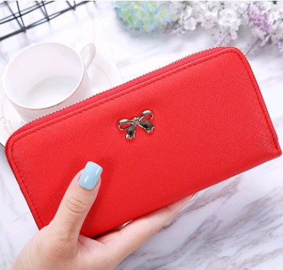 Women's long wallet metal bow decoration hand take purse phone bag