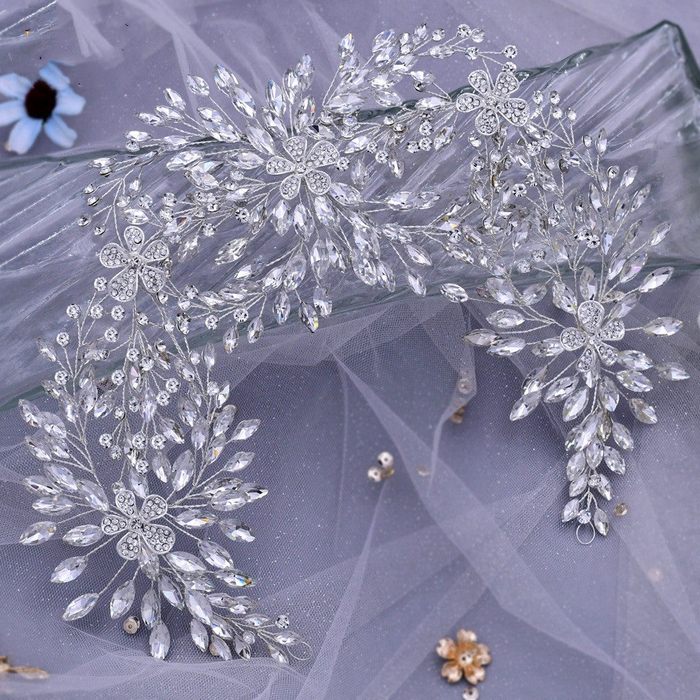 Brudebryllup Hovedbeklædning Forlænget Rhinestone Legering Blomster Pandebånd Bryllups Tilbehør