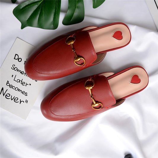 European and American leather round head classic flat shoes