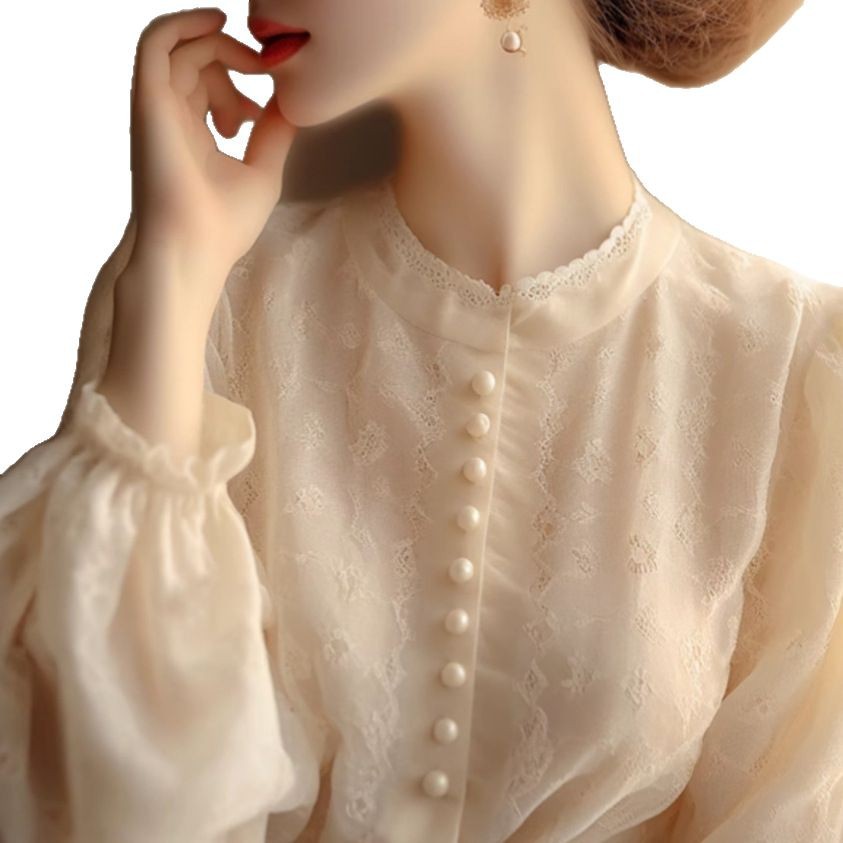 French Long Sleeve Lace Blouse Women