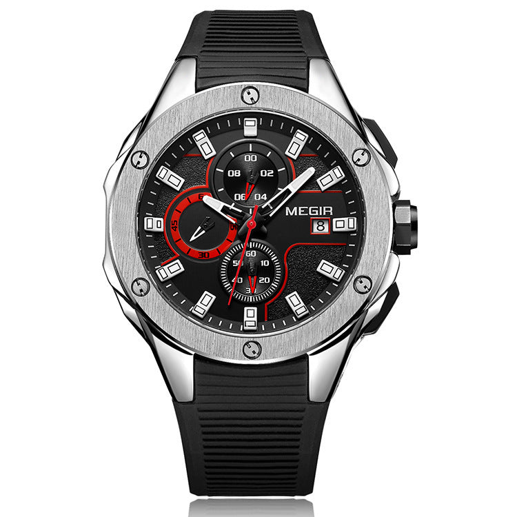 Cross Border Explosive R Multifunctional Timing Watch Male Sports Silica Gel Quartz Male Watch 2053G
