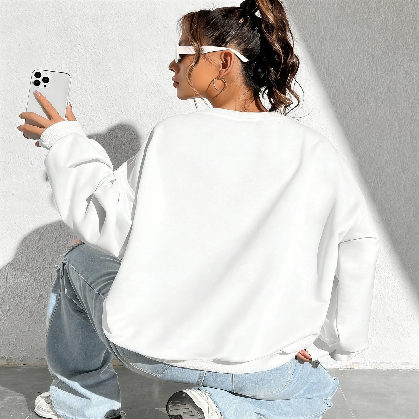 Solid Color Womens Sweatshirt Casual Comfortable And Loose Fitting Sporty Top