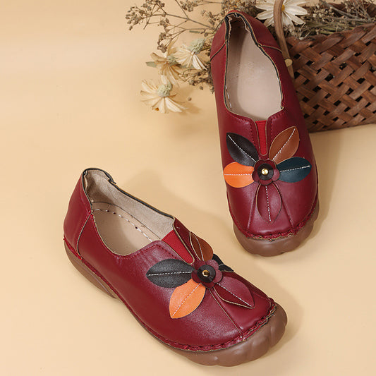 Retro Flower Round Toe Low-Top Loafers