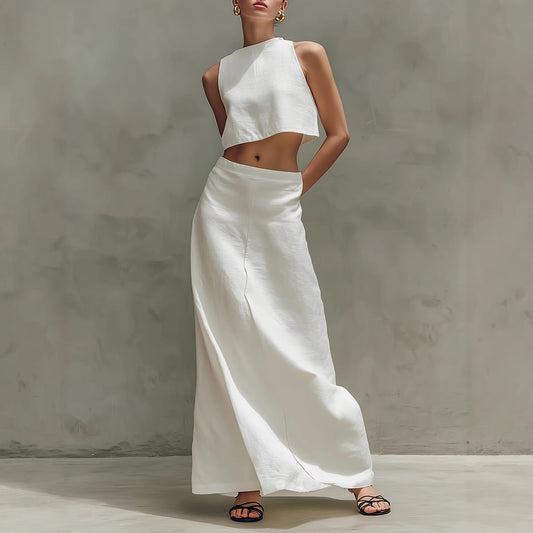 Summer Stylish Slimming Sleeveless Maxi Dress Elegant Two-Piece Set