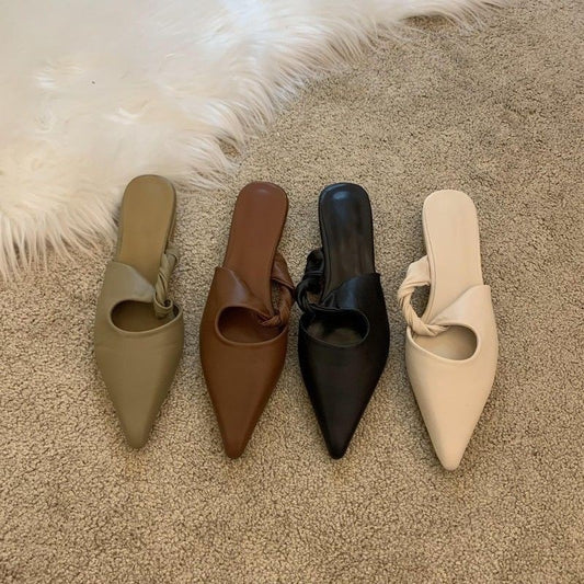 Spring Special-interest Design Soft Leather Semi-toe Box Women's Slippers