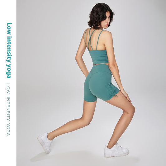 New Nude Feel One-piece Pleated Yoga Shorts High Waist Hip Lift