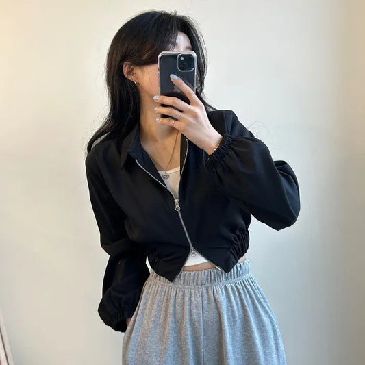 Double Zipper Jacket Lapel Short Coat