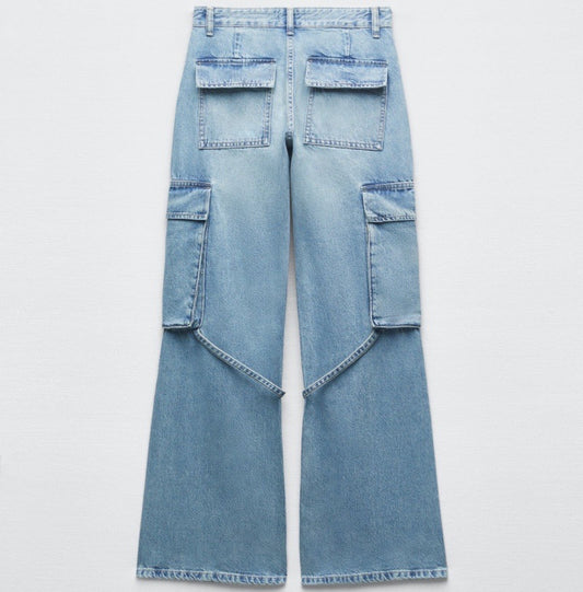 Women's Fashion Loose Strap Accessories Mid Waist Cargo Jeans