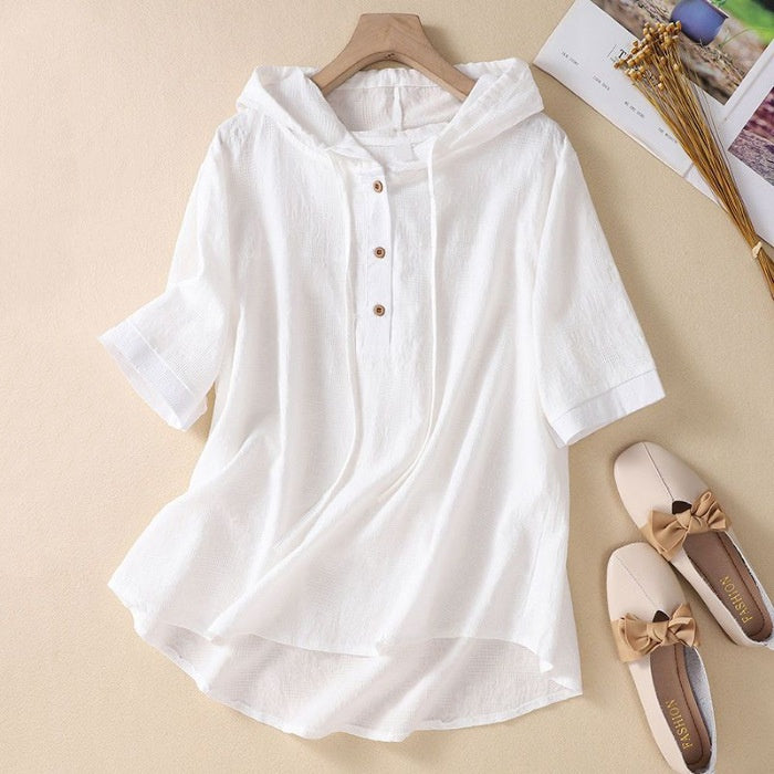 Find-a-Bargain Jacquard Embroidered Cotton-Linen Shirt For Women Summer