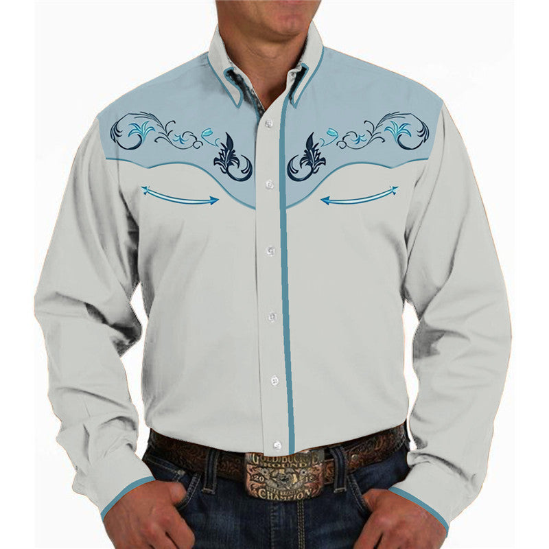 Men's Casual 3D Printing Lapel Long Sleeve Shirt