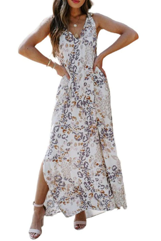 Leisure And Wild Plant Print Deep V Sling Fairy Skirt