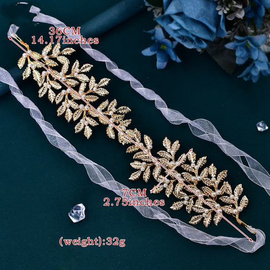 Alloy Leaf Pearl Gold Hair Accessories