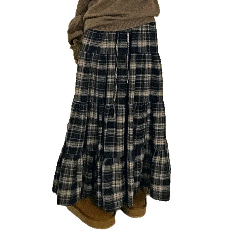 British Retro Plaid Patchwork A-Line Skirt