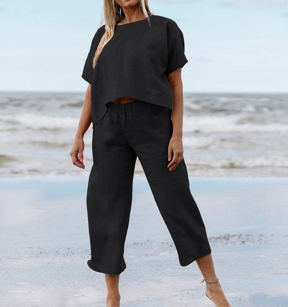 New Casual Large Size Suit Loose Solid Color Short Sleeve Shirt Trousers