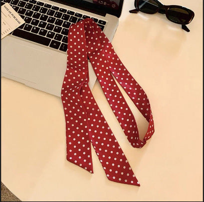 Korean-style Black And White Polka-Dot Silk Scarf For Women