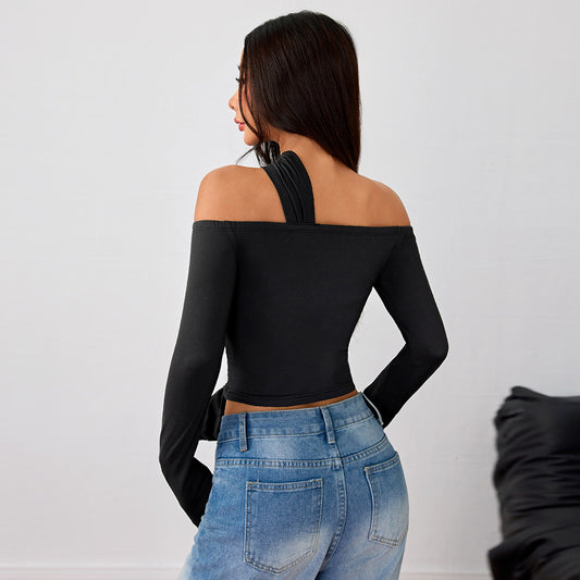 Autumn And Winter New Street Trend Style T-shirt Irregular Design Long Sleeve Top