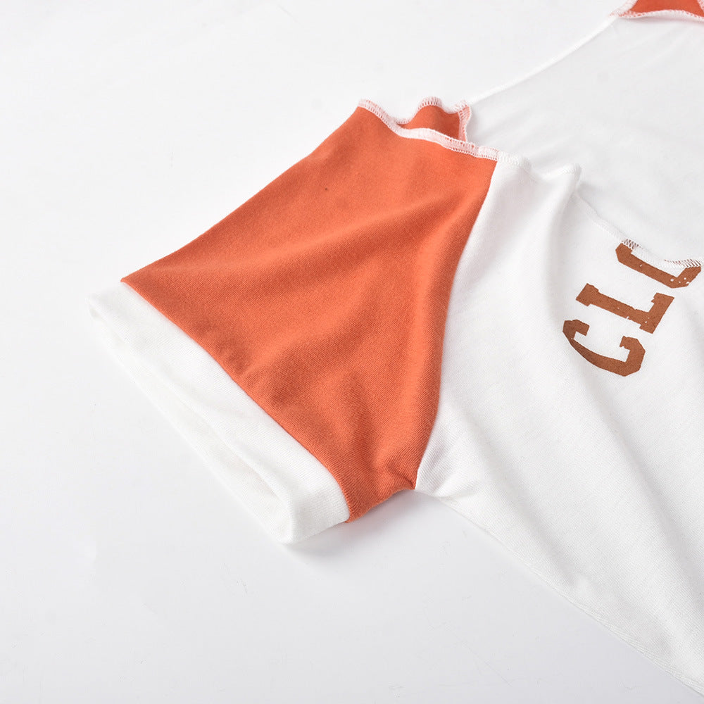 European And American Women's Ins Style Navel Print T Shirt