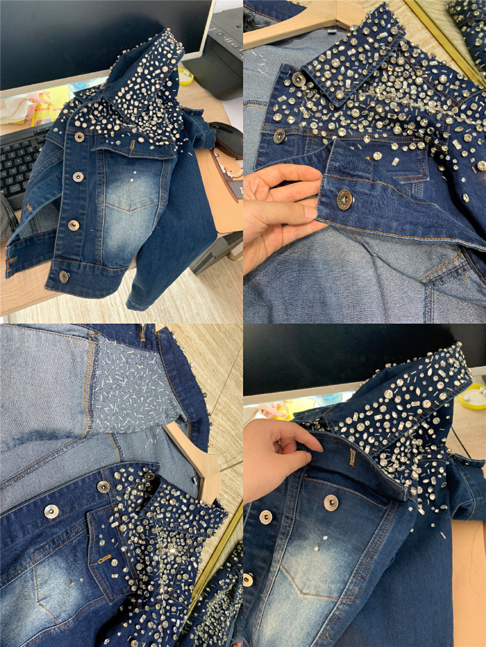 Beaded And Diamond Long-sleeved Loose Denim Jacket