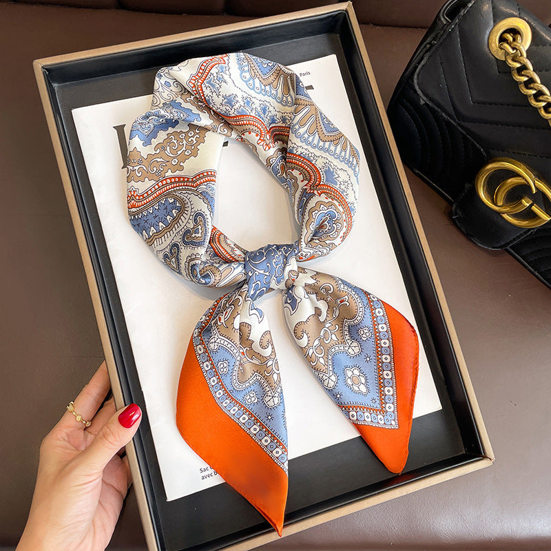 Yellow Small Square Silk Scarf For Women