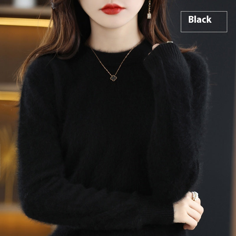 Round Neck Loose Solid Color Mink Sweater Pullover Base Woolen Sweater