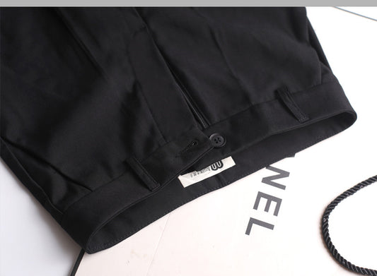 Women's Black High Waist Slit Straight Suit Pants