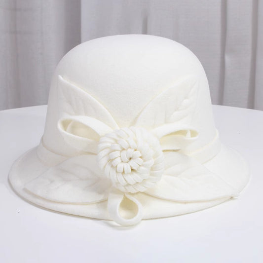 Korean Style Autumn And Winter Women's Woolen Hat Flowers British Retro Fisherman Basin Hat