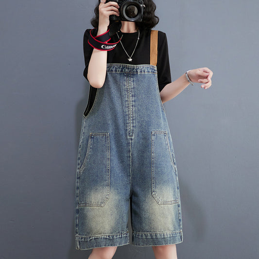 Art Loose-fitting Versatile Plus Size Shoulder Strap Jeans