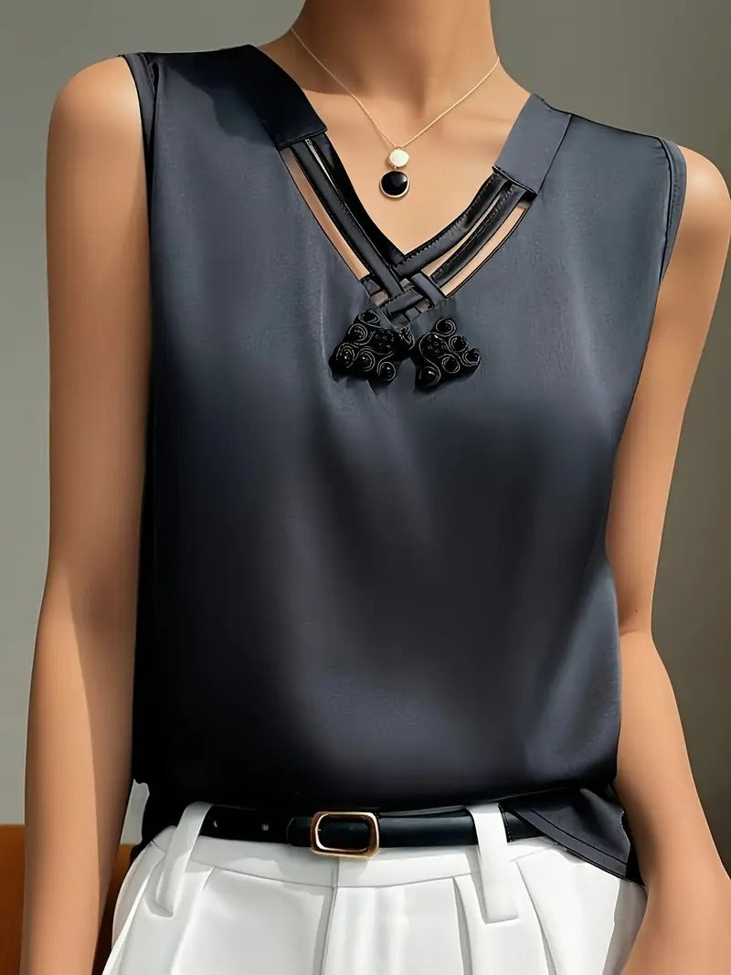 Sleeveless V-Neck Fashionable And Versatile Pullover Tank Top