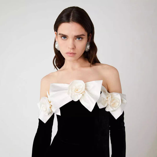 Black Long Sleeve Velvet Dress Fishtail Gown