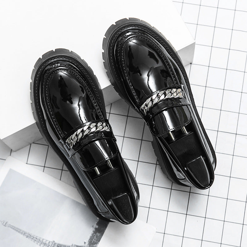 Tyksålet øget lak glansfuld casual tyk hæl-loafers