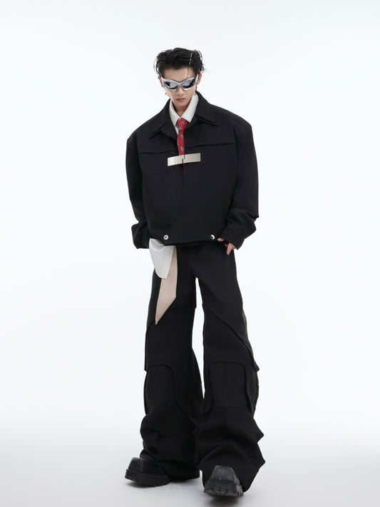 Double-layer Collar Design Black Coat