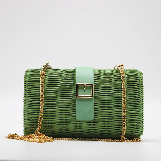 New Rattan Straw Woven Bag Green Camel Woven Female Bag
