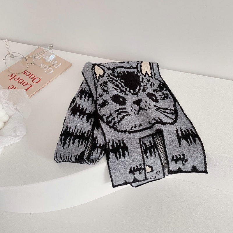 Cute Tiger Knitted Wool Shawl Students Warm-keeping Scarf