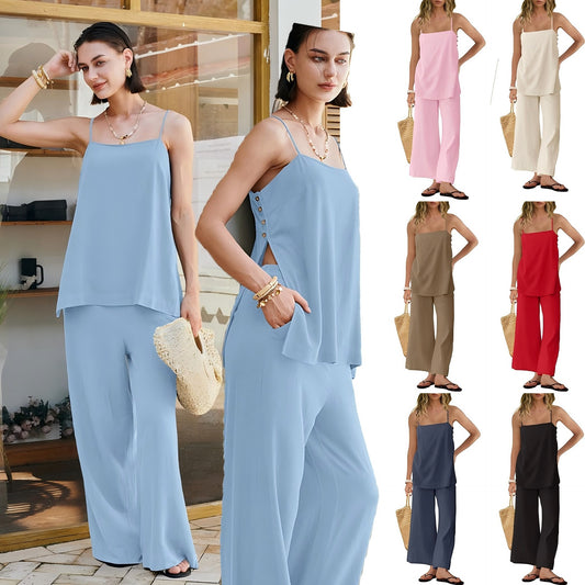 Fashionable Casual Womens Spaghetti-Strap Tank Top And Pants Set