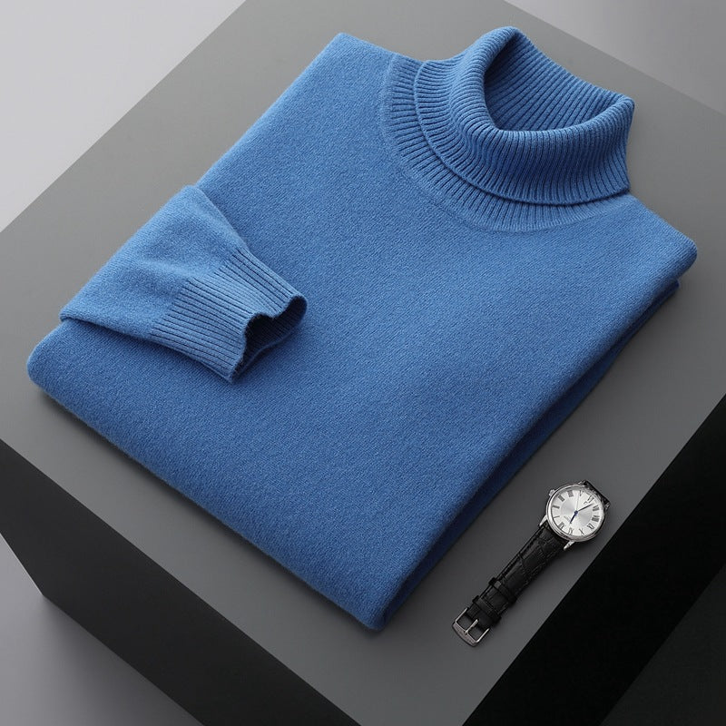 Pure Wool Sweater Men's High Collar Loose Thickened