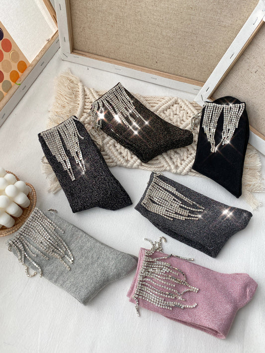 Ladies Fashion Diamond Fringe Bootie Socks