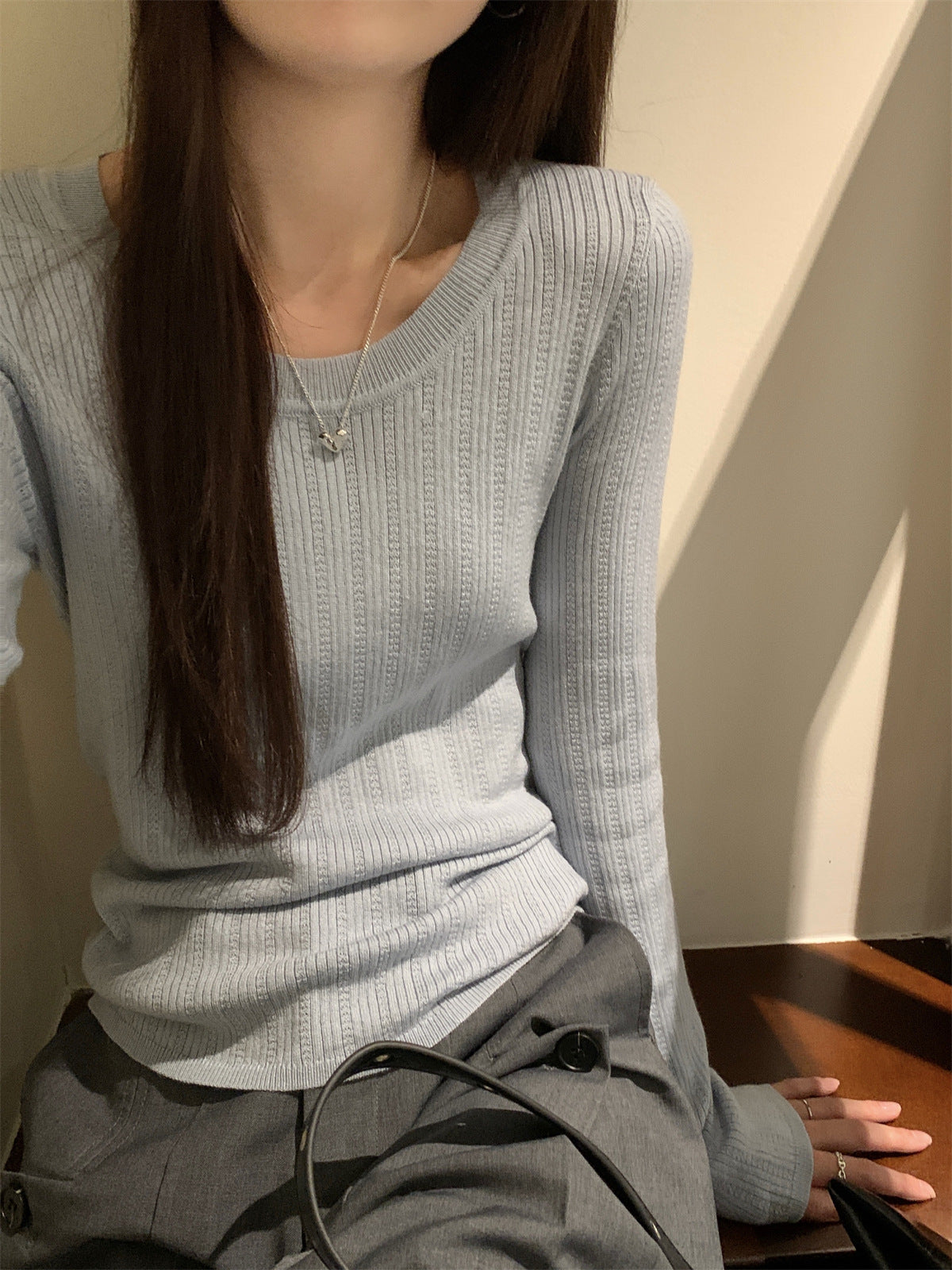 Pattern Round Neck Long Sleeve Sweater