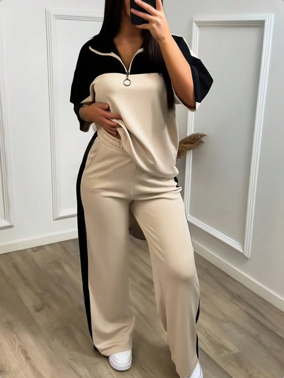 Womens Color-Block Minimalist Casual Chic Sportswear Set