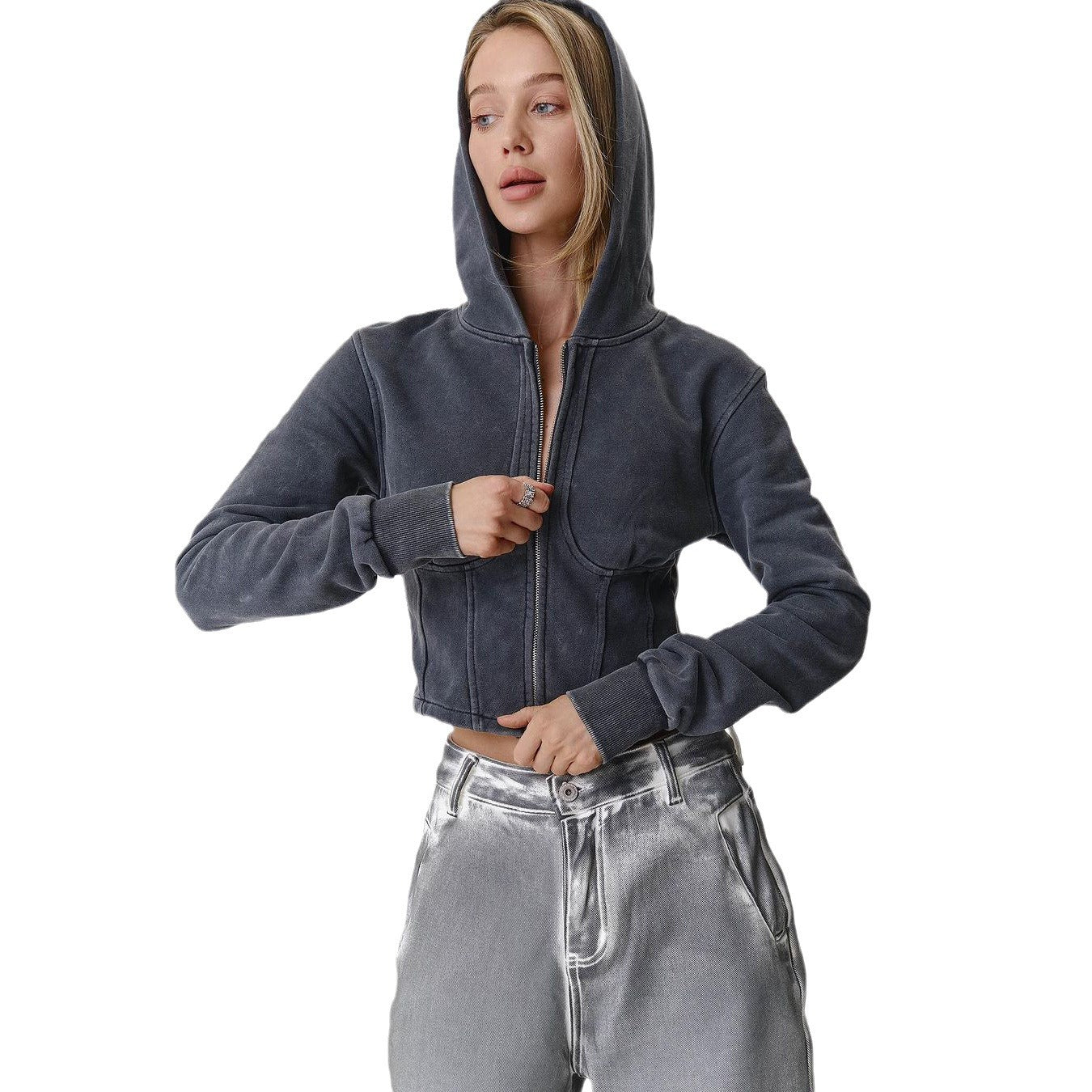 Langærmet Bomuld Moderigtig Casual Jakke Design Højklasses Distressed Hættetrøje