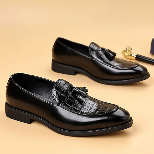 Mens Pointed-Toe British-Style Business-Casual Slip-On Leather Shoes