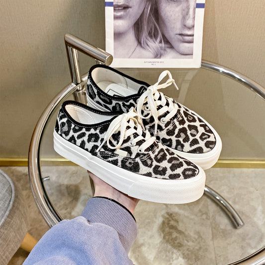 Korean Version Of Leopard Print Casual Sneakers Ins Super Hot Black And White Trendy Shoes