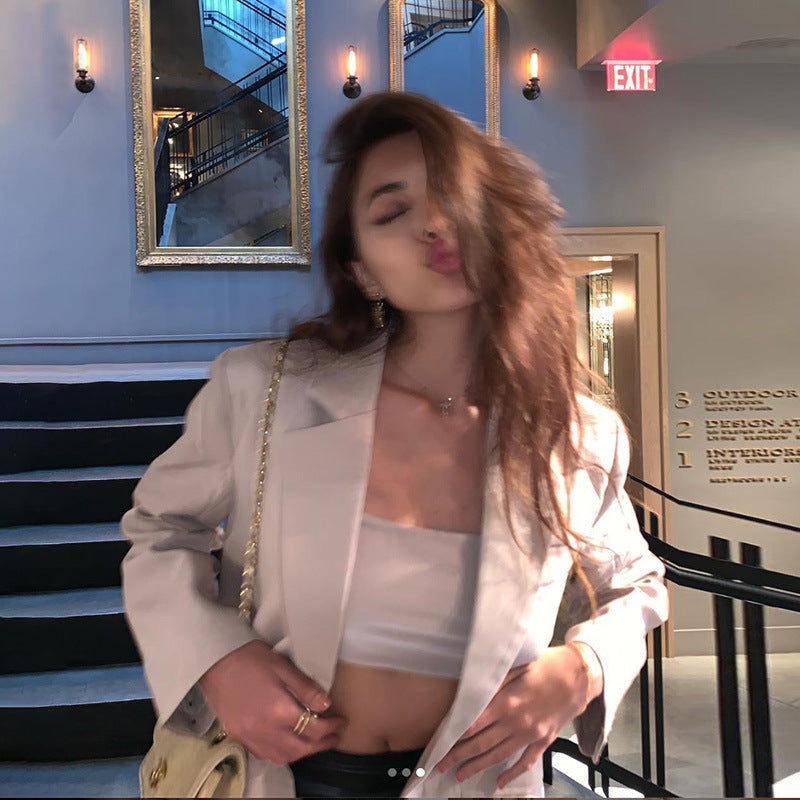 BlazerVintage Light Beige Suit Button Pocket Everyday Jacket