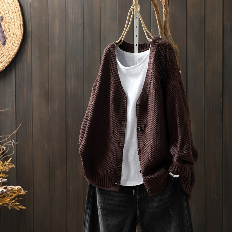 Retro Artistic V-Neck Knitted Sweater Coat