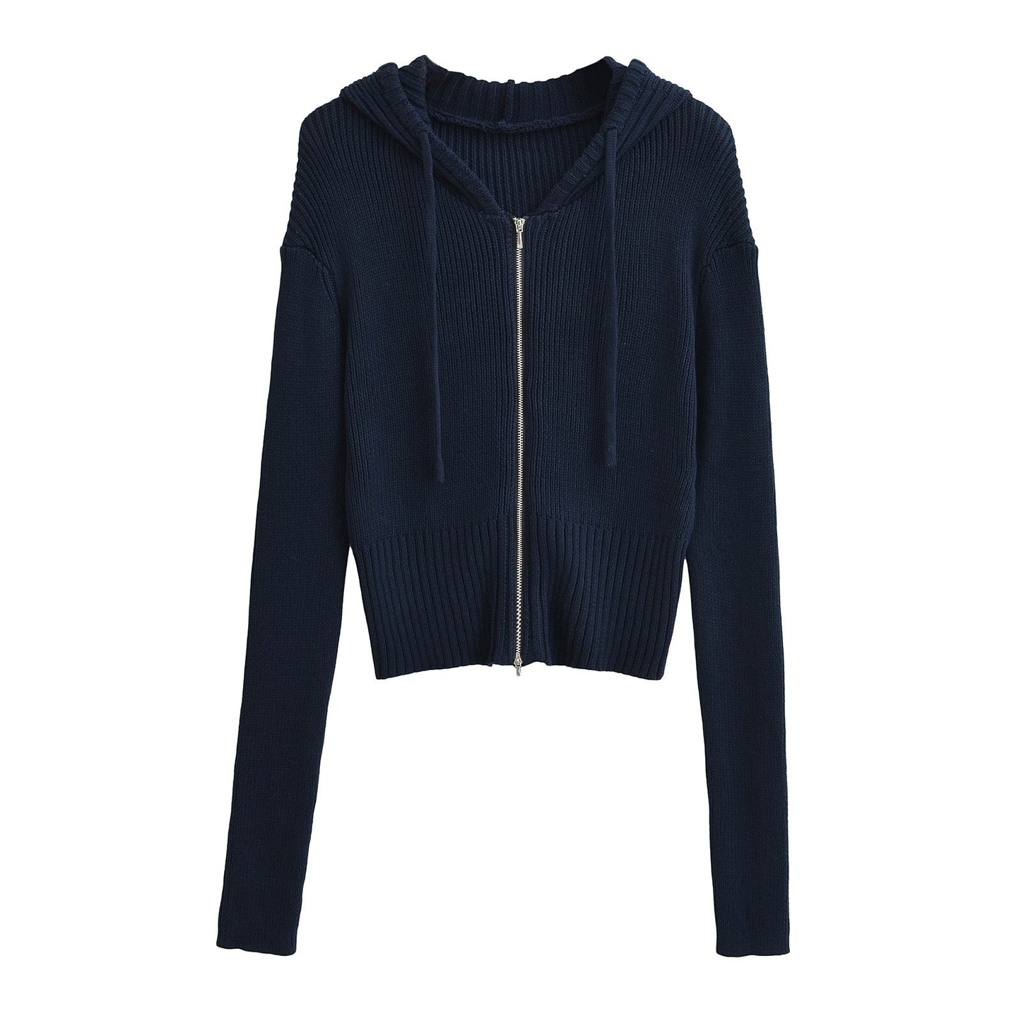 Women's American-style Hooded Zipper Knitted Cardigan Early Autumn New Short