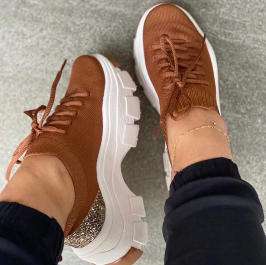 Platform Women's Sneakers With Flying Woven Lace-up Platform