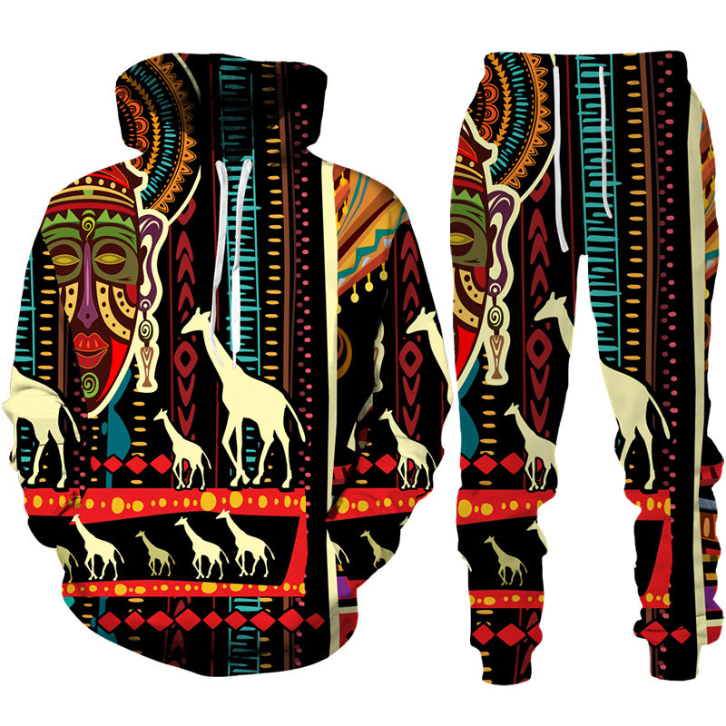 Printed Casual Men's Hooded Sweater Suit
