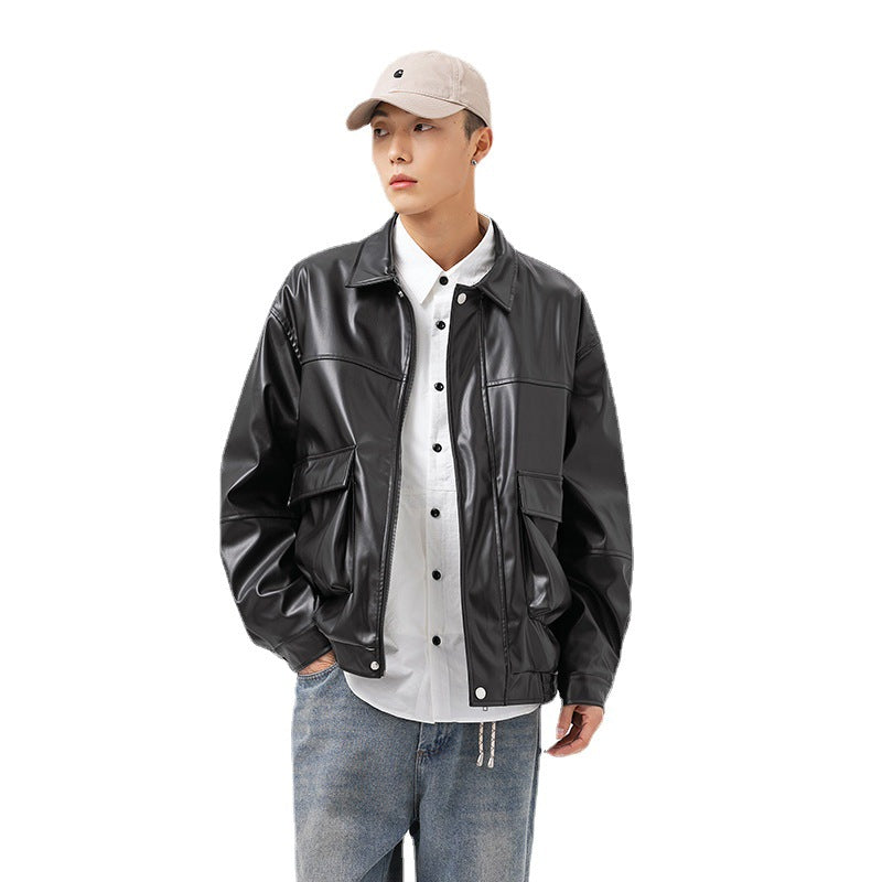 Workwear Men's Loose Pu Stand Collar Jacket